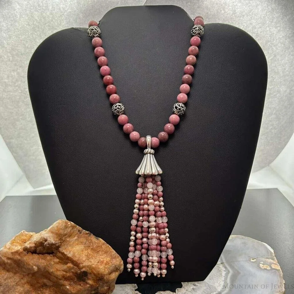 Carolyn Pollack Sterling Rhodochrosite Beads & Swirl Beads w/Enhancer Necklace